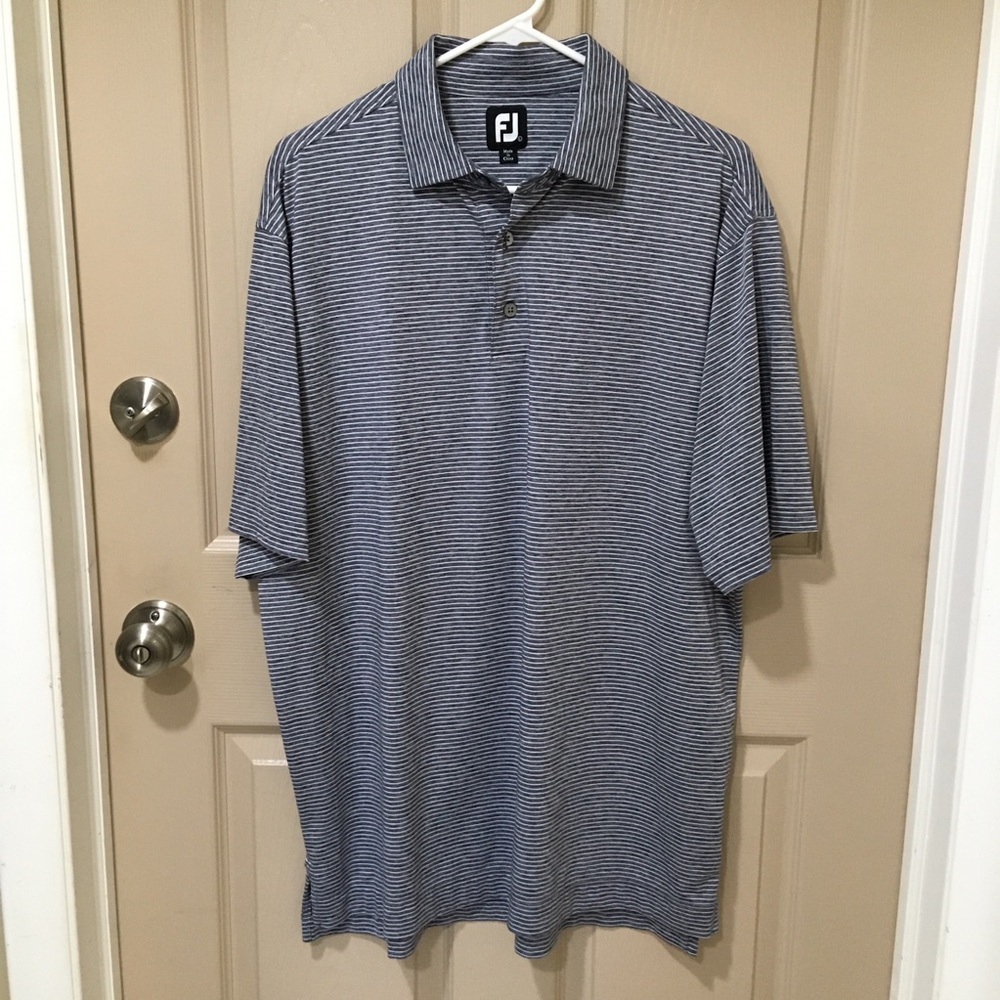 FootJoy Men's Striped Golf Polo - Gray and White SZ L.